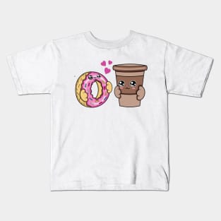 All i need is donuts and coffee, Kawaii donuts and coffee cartoon. Kids T-Shirt